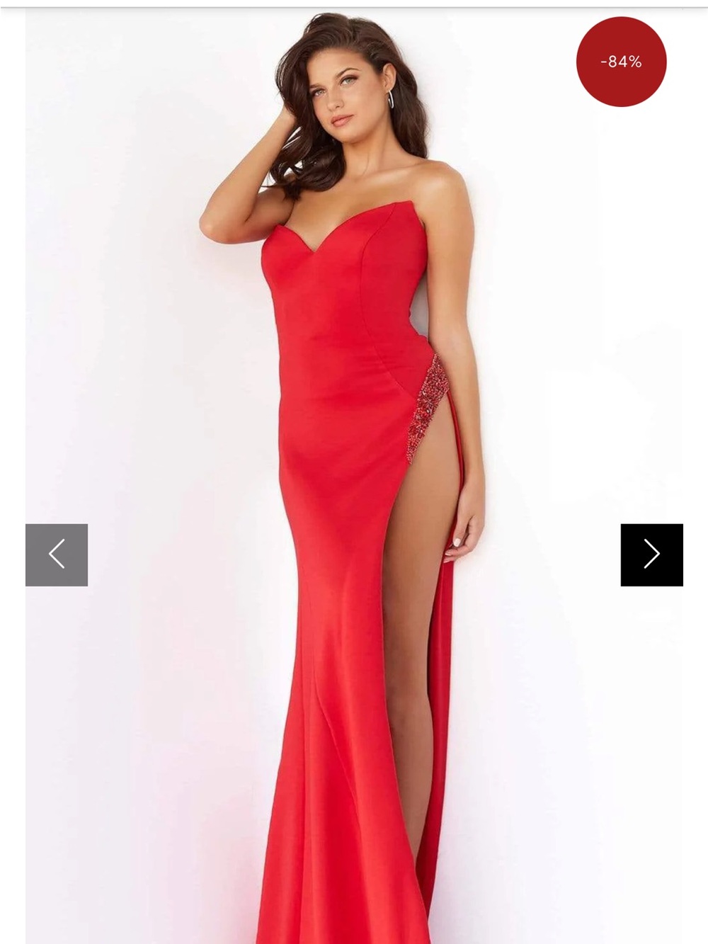 Jovani Red Strapless Sweetheart Gown with High Thigh Slit